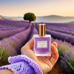 **

Prompt: Close-up shot of a woman's wrist, gently spraying a natural, hypoallergenic perfume. Soft, diffused lighting. Background shows a blurred image of a blooming lavender field in Tuscany. Focus on the elegant bottle and the delicate mist. Capture the essence of natural beauty and Italian "dolce vita."

**