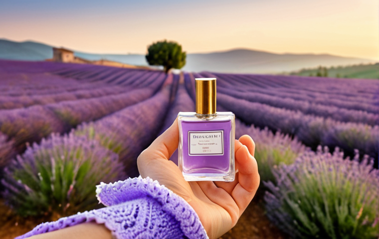 **
Prompt: Close-up shot of a woman's wrist, gently spraying a natural, hypoallergenic perfume. Soft, diffused lighting. Background shows a blurred image of a blooming lavender field in Tuscany. Focus on the elegant bottle and the delicate mist. Capture the essence of natural beauty and Italian "dolce vita."
**