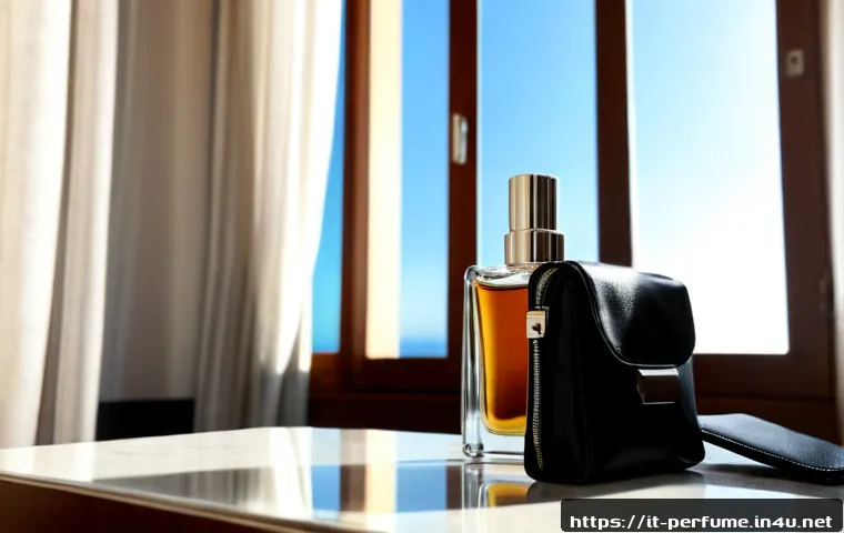 Home 12 향수 여행용 용기 - Photorealistic close-up of elegant travel perfume atomizer bottles in clear glass and brushed silver...